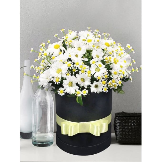 Изящные ромашки в стильной коробке Изящные ромашки в стильной коробке