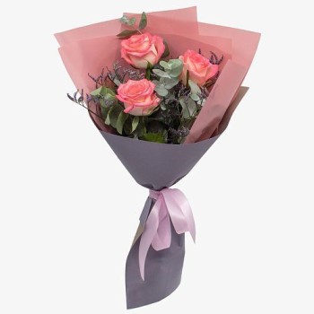 Bouquet of pink roses, 3 pcs